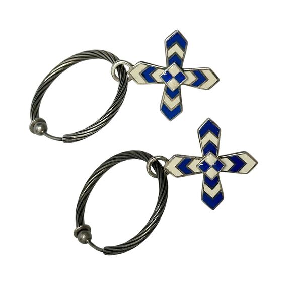 Gucci Enamel Cross Motif Hoop Earrings with Pouch, Box & Booklet - Picture 3 of 11